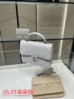 高仿香奈兒/Chanel 25S 19系列淺灰色手提口蓋包：圖片 6