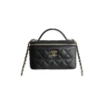 高仿香奈兒/Chanel Vanity Case 菱格紋雙C扣鏈條黑色化妝包