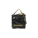 高仿香奈兒/Chanel 22 Mini 垃圾袋肩背包｜黑色亮面小牛皮×金鍊飾