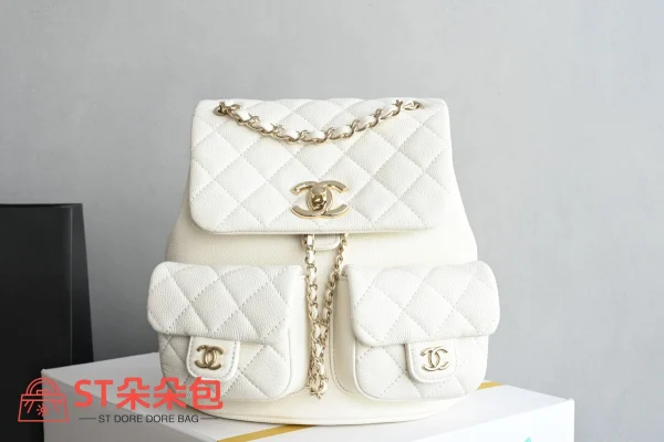 高仿香奈兒/Chanel Coco Backpack經典菱格紋白色雙肩包：圖片 2