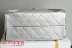 高仿香奈兒/Chanel 25C 菱格紋皮革經典口蓋托特包 銀色：圖片 5