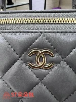 高仿香奈兒/Chanel  Vanity Case 菱格紋鏈條手提化妝包 灰色：圖片 6