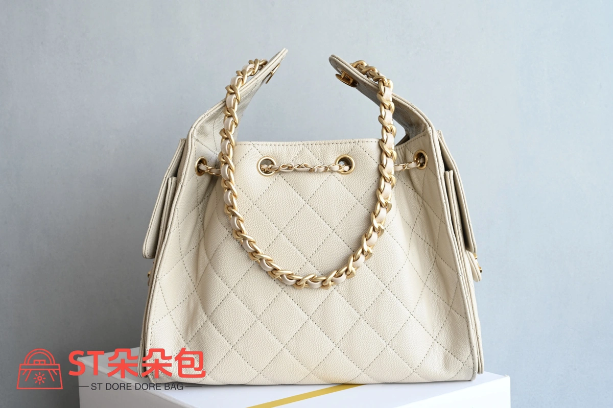 高仿香奈兒/Chanel 25C 菱格紋抽繩鏈條手提包 米白色 3 高仿香奈兒/Chanel 25C 菱格紋抽繩鏈條手提包 米白色