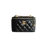 高仿香奈兒/Chanel Vanity Case 黑色帶鏈條化妝包