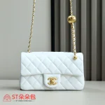 高仿香奈兒/Chanel Classic Flap 金球款 白色大mini：圖片 2