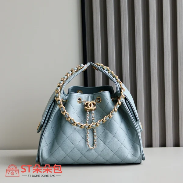高仿香奈兒/Chanel Hobo 菱格紋手提包 淺藍色 小號：圖片 2