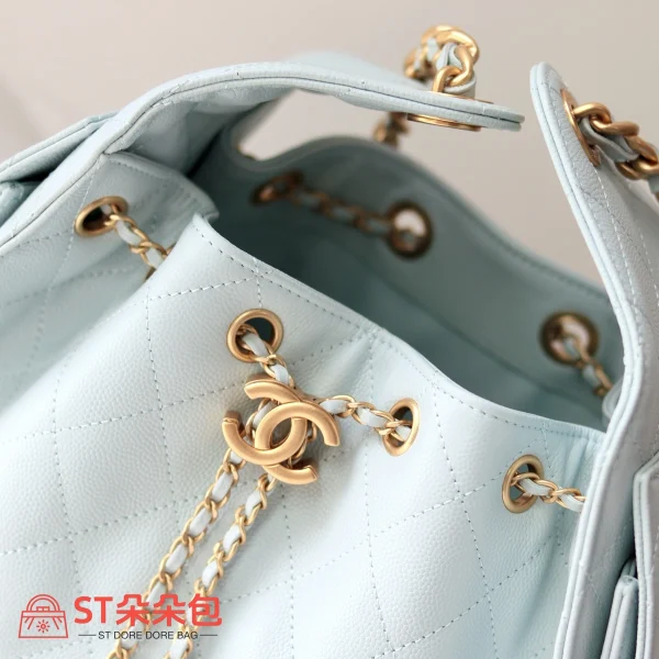 高仿香奈兒/CHANEL 25C Hobo 肩背包｜魚子醬小牛皮天青色：圖片 3