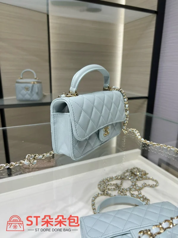 高仿香奈兒/Chanel Classic Flap 經典迷你口蓋包 淺藍色：圖片 4