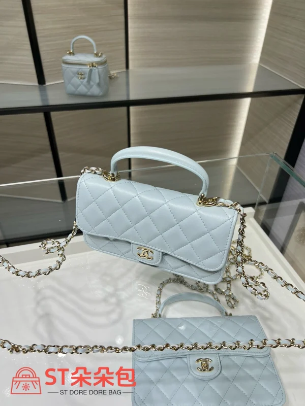 高仿香奈兒/Chanel Classic Flap 經典迷你口蓋包 淺藍色：圖片 6