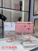 高仿香奈兒/Chanel Vanity 菱格紋化妝箱包 粉色：圖片 2