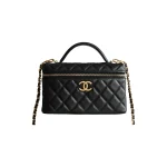 高仿香奈兒/Chanel Vanity Case系列 黑色菱格紋雙C扣鏈條化妝包
