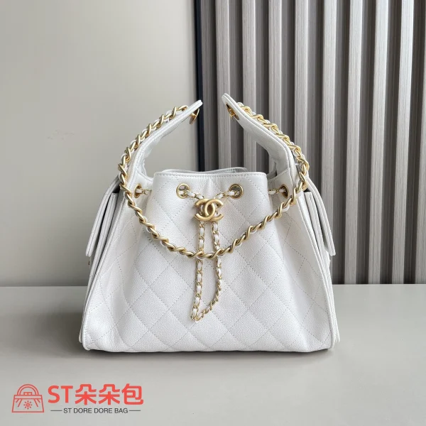 高仿香奈兒/CHANEL 25C Hobo 肩背包｜魚子醬小牛皮白色：圖片 2