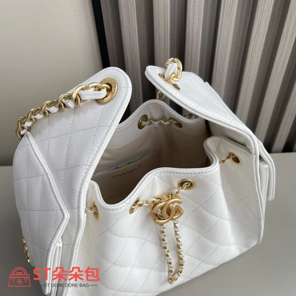 高仿香奈兒/CHANEL 25C Hobo 肩背包｜魚子醬小牛皮白色：圖片 6