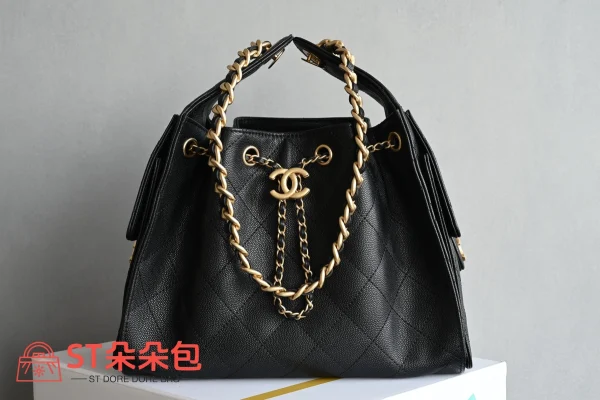 高仿香奈兒/Chanel 25C 19系列菱格紋鏈條手提包 黑色：圖片 2