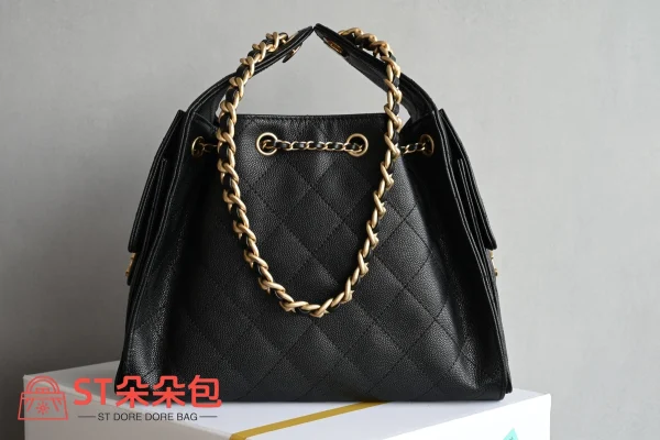 高仿香奈兒/Chanel 25C 19系列菱格紋鏈條手提包 黑色：圖片 3