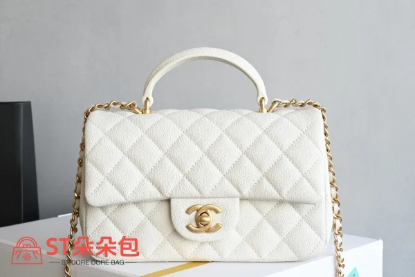 高仿香奈兒/Chanel Classic Flap 白色帶手提菱格紋單肩包：圖片 2