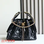高仿香奈兒/CHANEL 25C Hobo 肩背包 黑金 Onda Verde小牛皮：圖片 2
