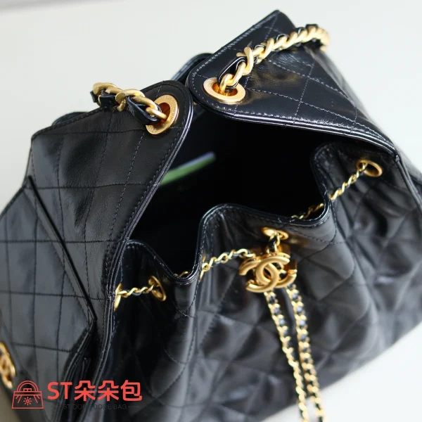 高仿香奈兒/CHANEL 25C Hobo 肩背包 黑金 Onda Verde小牛皮：圖片 4