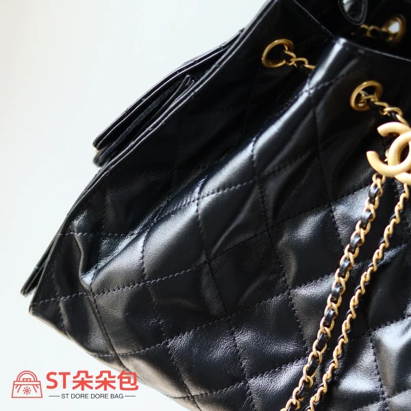 高仿香奈兒/CHANEL 25C Hobo 肩背包 黑金 Onda Verde小牛皮：圖片 7