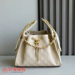 高仿香奈兒/CHANEL 25C Hobo 肩背包｜Onda 魚子醬小牛皮奶茶色：圖片 2