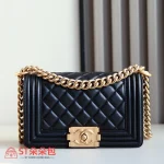 高仿香奈兒/Chanel Le Boy 黑色羊皮單肩斜挎包：圖片 2