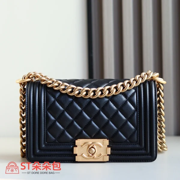 高仿香奈兒/Chanel Le Boy 黑色羊皮單肩斜挎包：圖片 2