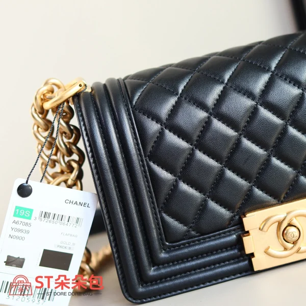 高仿香奈兒/Chanel Le Boy 黑色羊皮單肩斜挎包：圖片 6