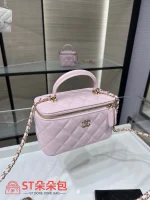 高仿香奈兒/Chanel Vanity Case 粉色方形鏈條手提化妝包：圖片 4