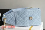 高仿香奈兒/Chanel Bucket系列牛仔布抽繩水桶包 淺藍色：圖片 5
