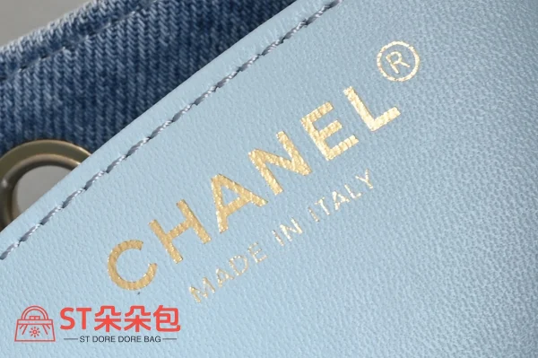 高仿香奈兒/Chanel Bucket系列牛仔布抽繩水桶包 淺藍色：圖片 9