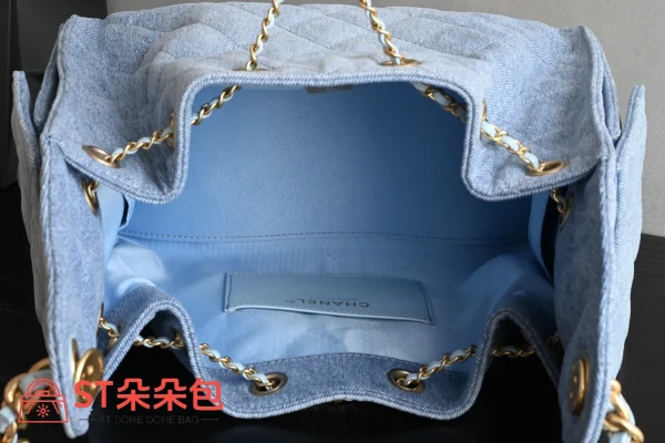 高仿香奈兒/Chanel Bucket系列牛仔布抽繩水桶包 淺藍色：圖片 10