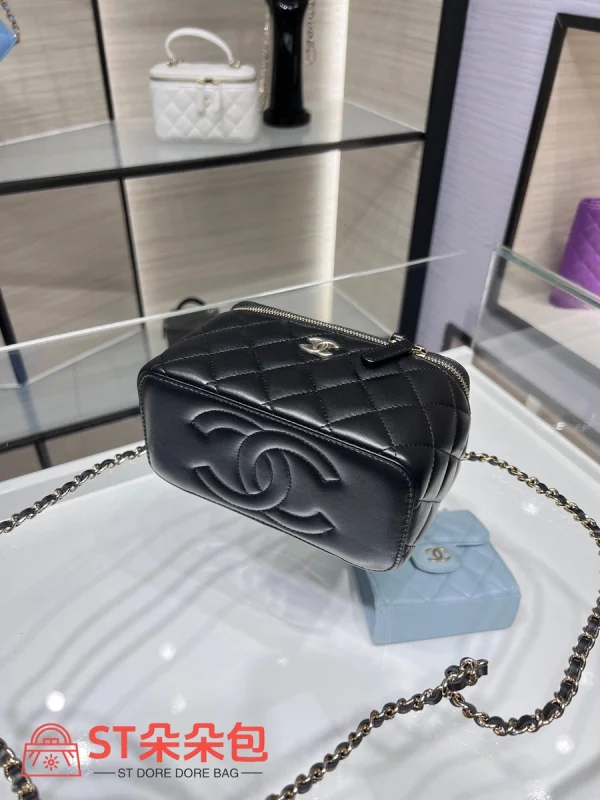 高仿香奈兒/Chanel Vanity Case 菱格紋化妝箱式單肩包 黑色：圖片 8