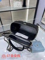 高仿香奈兒/Chanel Vanity Case 菱格紋化妝箱式單肩包 黑色：圖片 9