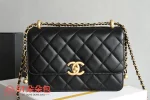高仿香奈兒/Chanel Classic Flap 帶金球菱格紋鏈條單肩包 黑色：圖片 2
