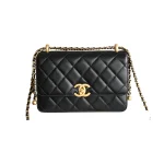 高仿香奈兒/Chanel Classic Flap 帶金球菱格紋鏈條單肩包 黑色