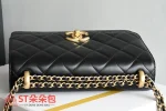 高仿香奈兒/Chanel Classic Flap 帶金球菱格紋鏈條單肩包 黑色：圖片 6