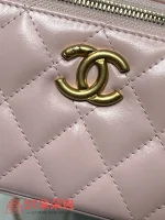 高仿香奈兒/Chanel Vanity Case 菱格紋鏈條盒子包 淺粉色：圖片 6