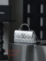 高仿香奈兒/Chanel Kelly mini 手提肩背包 銀色：圖片 5