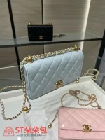 高仿香奈兒/Chanel 19系列翻蓋式菱形格紋鏈條單肩包淡藍色：圖片 6
