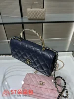 高仿香奈兒/Chanel WOC 帶手柄藏青色鏈條包：圖片 5