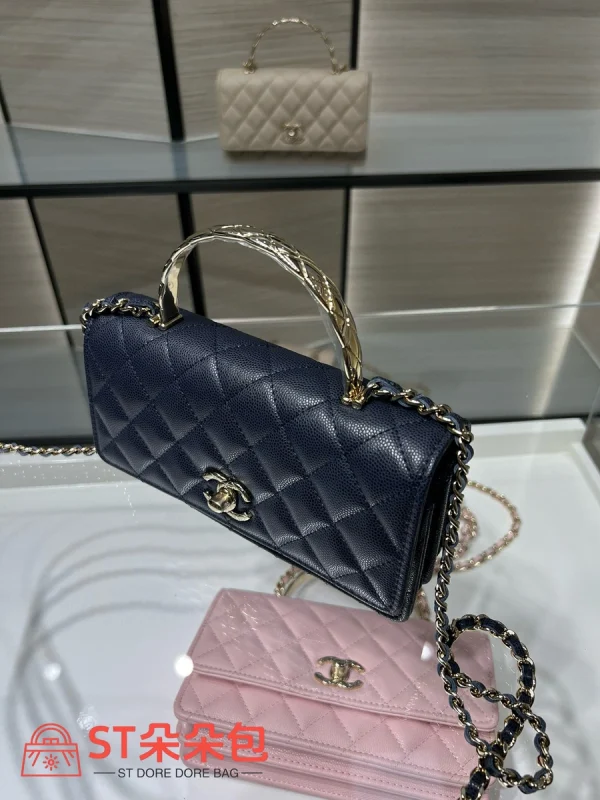 高仿香奈兒/Chanel WOC 帶手柄藏青色鏈條包：圖片 5