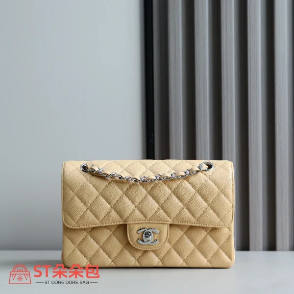 高仿香奈兒/Chanel 1113 CF Classic Flap 魚子醬小牛皮 杏色小號肩背包：圖片 2