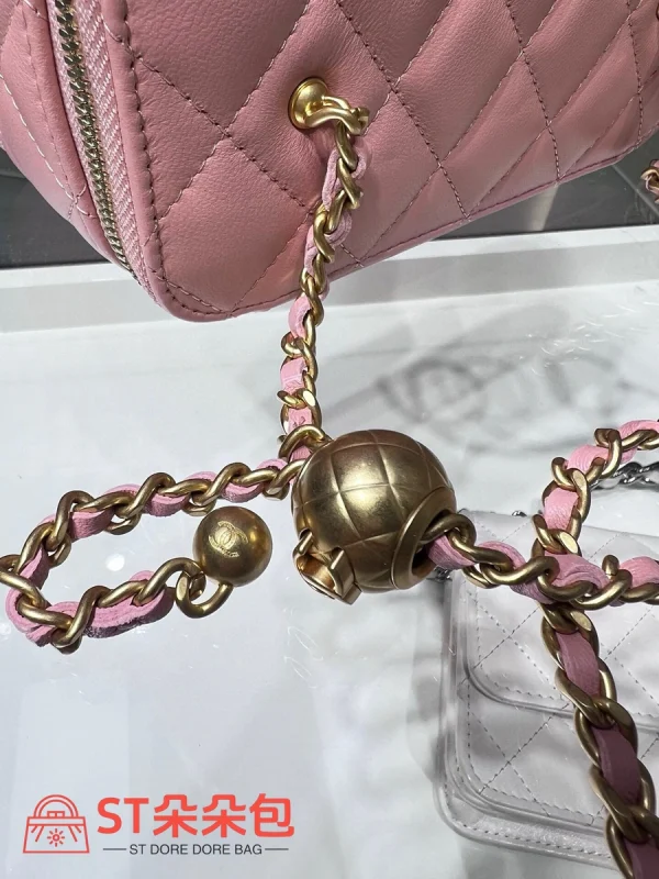 高仿香奈兒/Chanel Vanity Case 方形菱格紋粉色化妝包/斜挎包：圖片 7