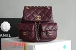 高仿香奈兒/Chanel Coco Backpack 經典菱格紋皮革酒紅色雙肩包：圖片 2