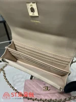 高仿香奈兒/Chanel WOC系列 米白色帶手柄菱格紋鏈條包：圖片 9