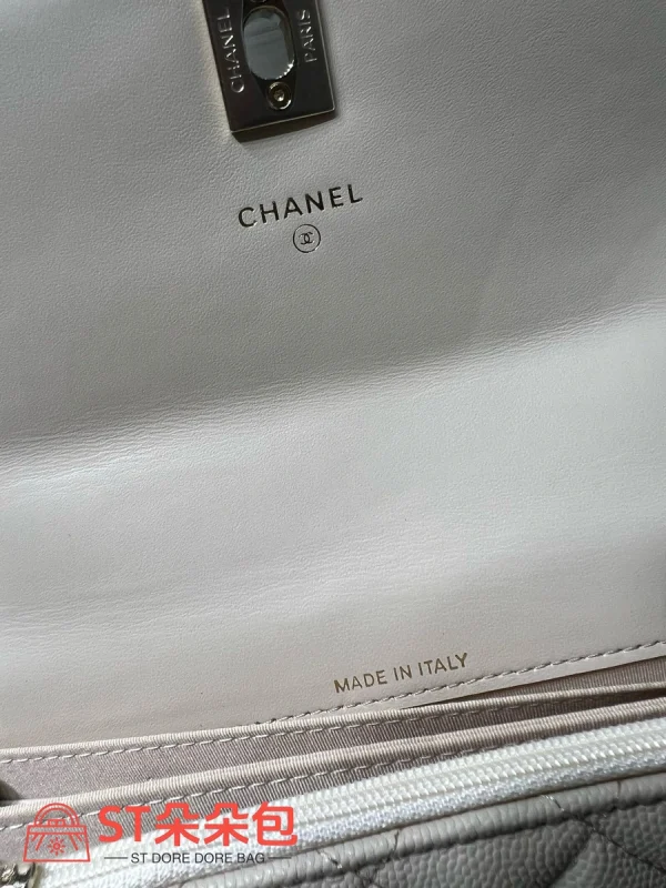 高仿香奈兒/Chanel WOC系列 米白色帶手柄菱格紋鏈條包：圖片 10