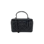 高仿香奈兒/Chanel Vanity Case黑色小型菱形格紋手提肩背包