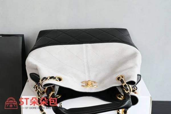 高仿香奈兒/Chanel Deauville Bucket Bag 米白色與黑色拼接：圖片 6