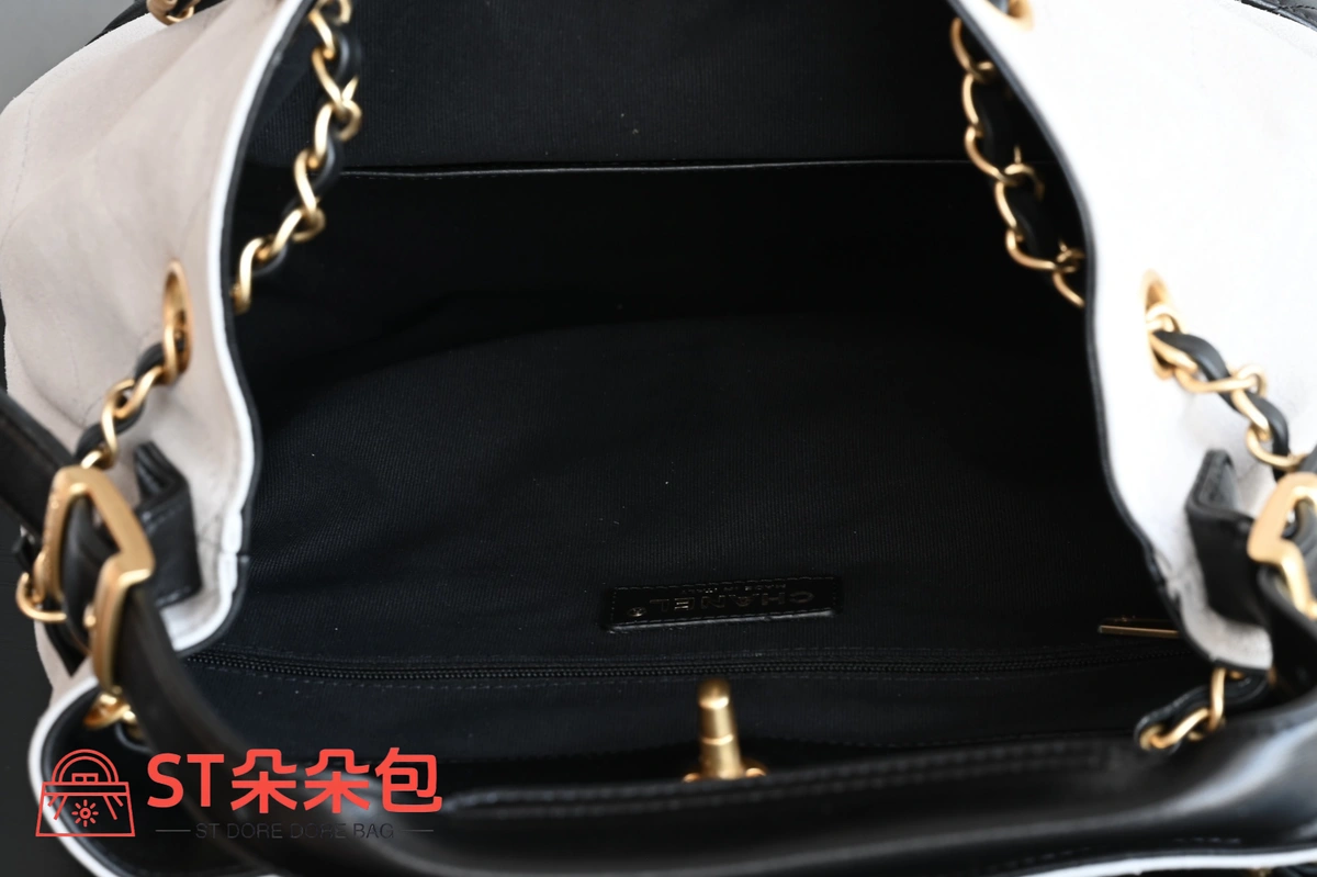 高仿香奈兒/Chanel Deauville Bucket Bag 米白色與黑色拼接 10 高仿香奈兒/Chanel Deauville Bucket Bag 米白色與黑色拼接