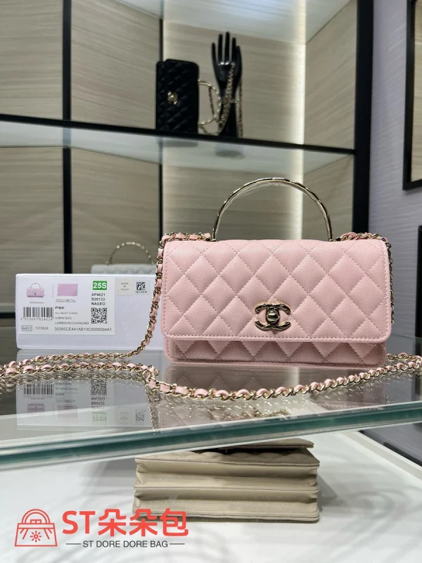 高仿香奈兒/Chanel WOC 帶金屬手柄鏈條錢包 粉色：圖片 2